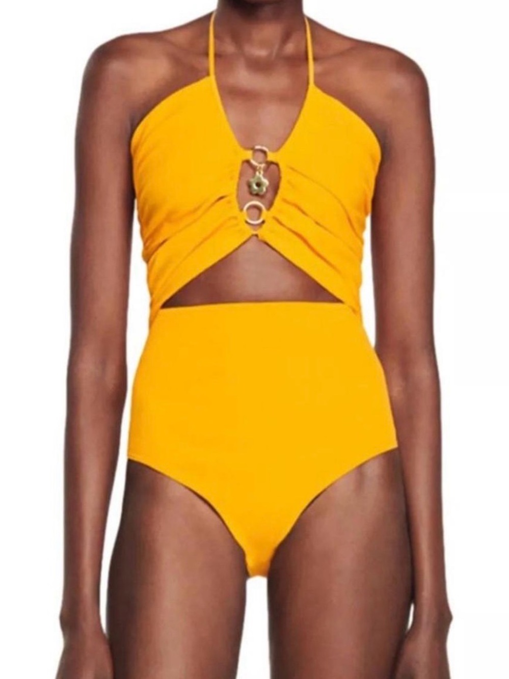 NWT Sandro Paris Assiya Orange Knit Halter Bodysuit Ring Detail Size 3 L